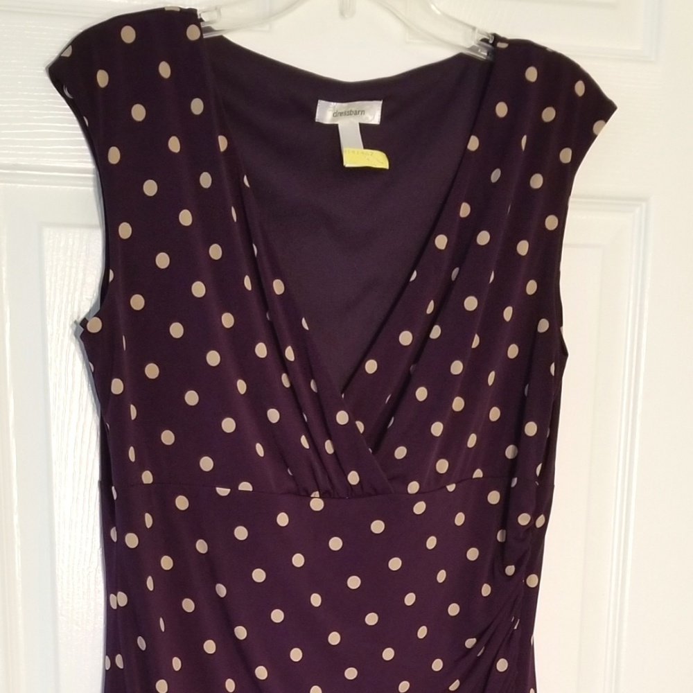 Dressbarn plum dress with tan polka dots.